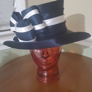 Asymmetrical Satin Navy and White Hat